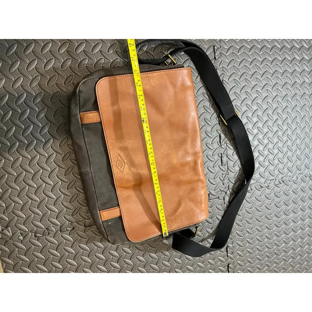 Fossil Leather‎ Black Canvas Messenger Bag Purse Crossbody